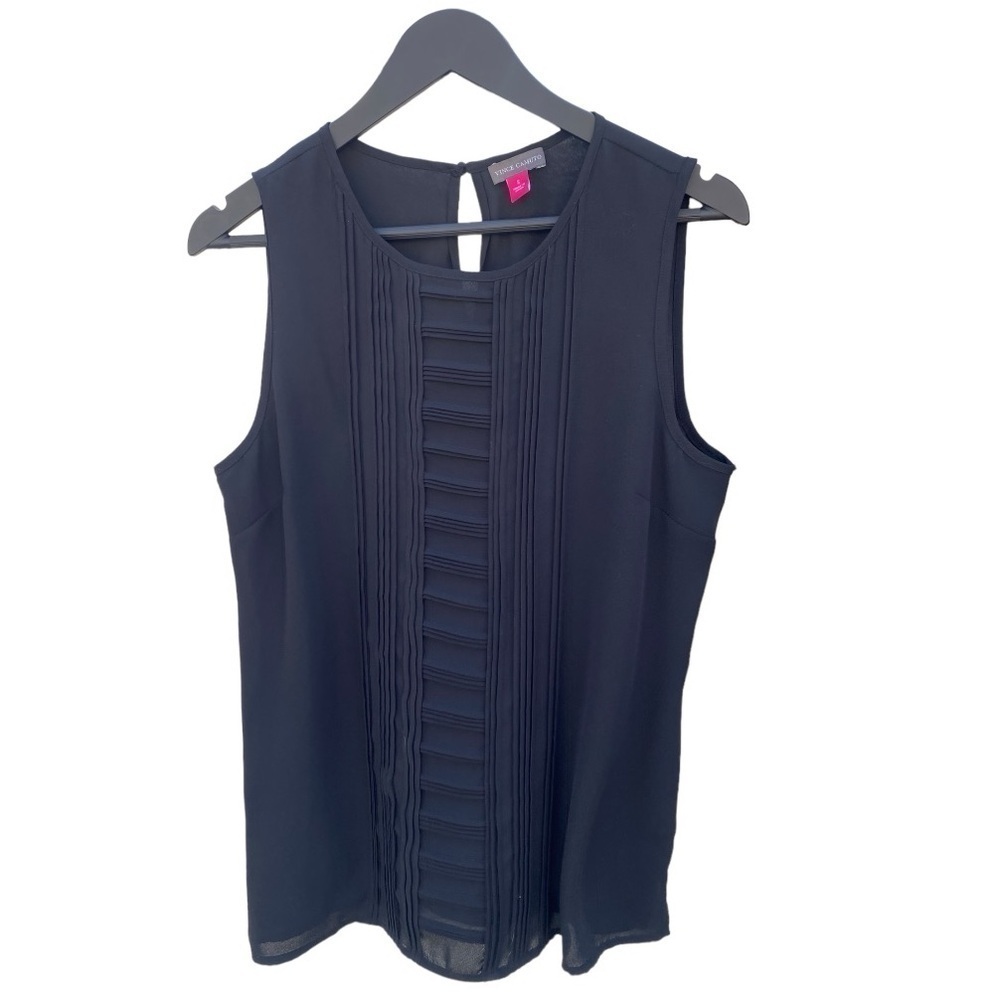 Vince Camuto Black Sleeveless Lined Pintuck Detail Blouse I Size: S